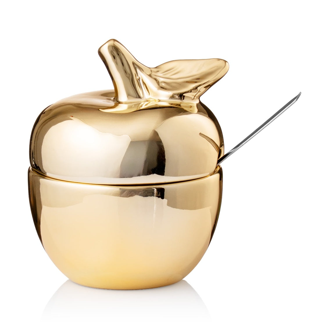 Gold Apple Honey Dish W Spoon