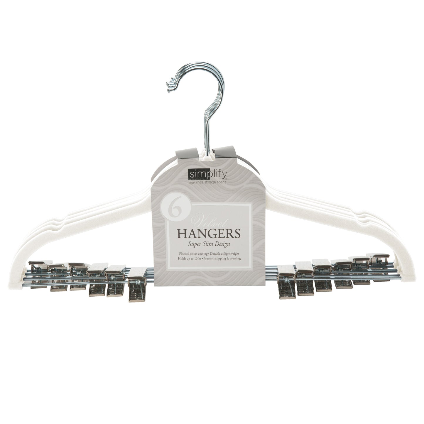 6 Pk White Velvet Hangers W/Clips 1