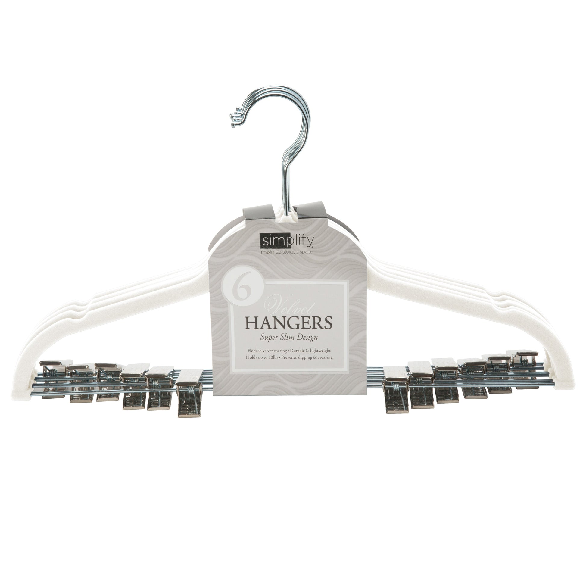 6 Pk White Velvet Hangers W/Clips 1