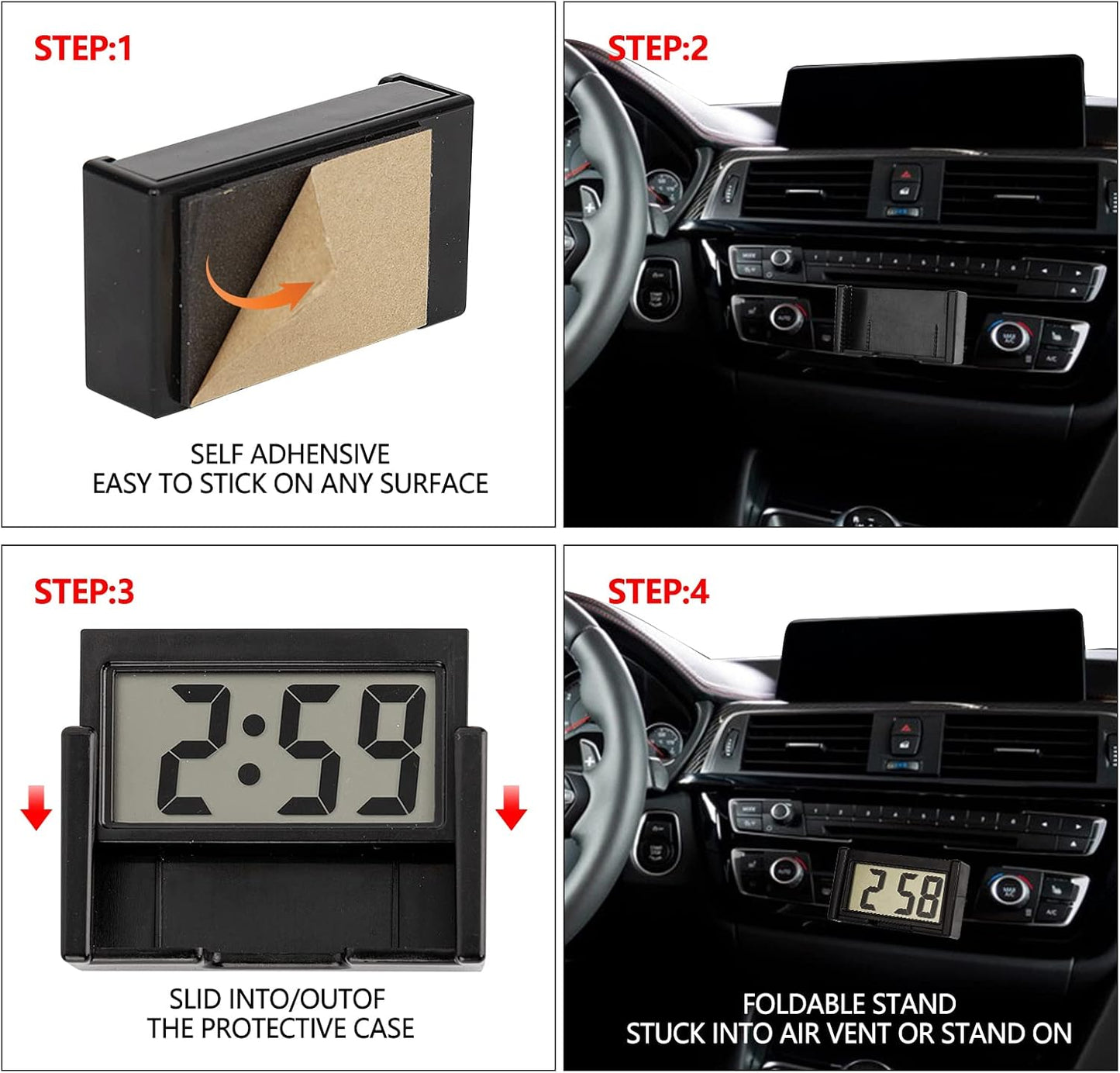 Small Digital Clock,  with Jumbo LCD Time & Day Display, Black