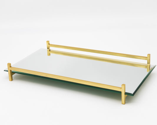 Gold Sq Wire Mirror Tray 16x8
