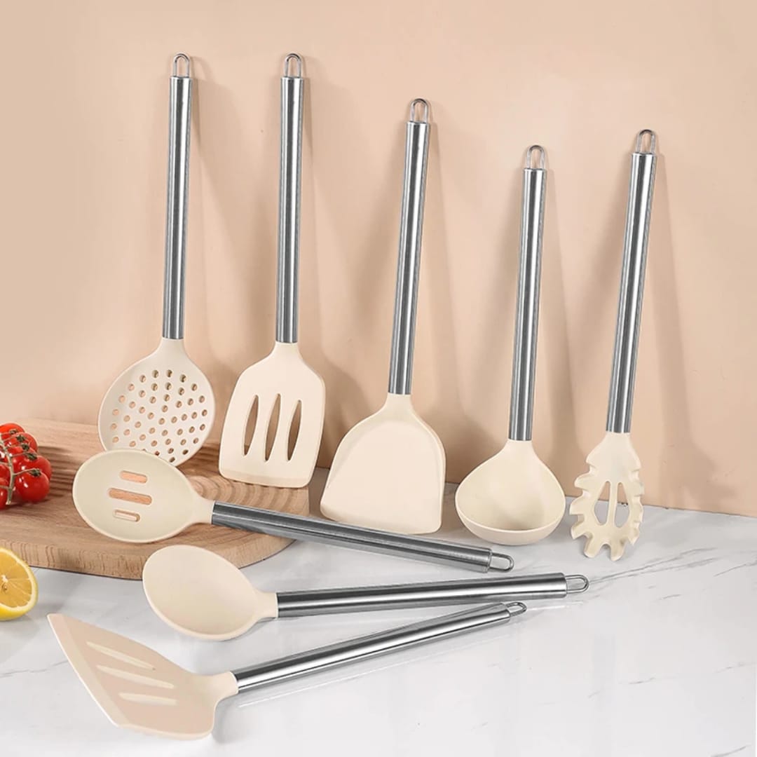 8 Pc Stainless Steel Handel Silicon Kitchen Utensil Set 10