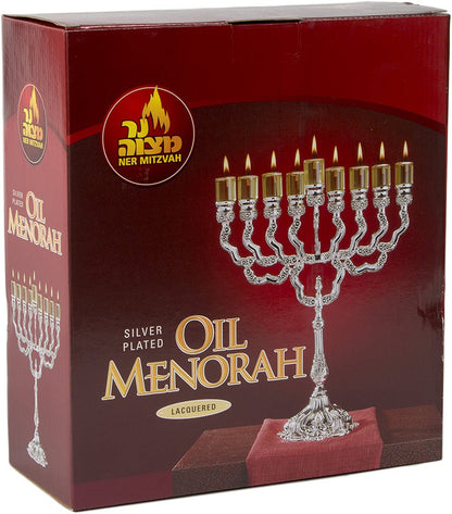 Silver Plated Oil Menorah 11.5" Height