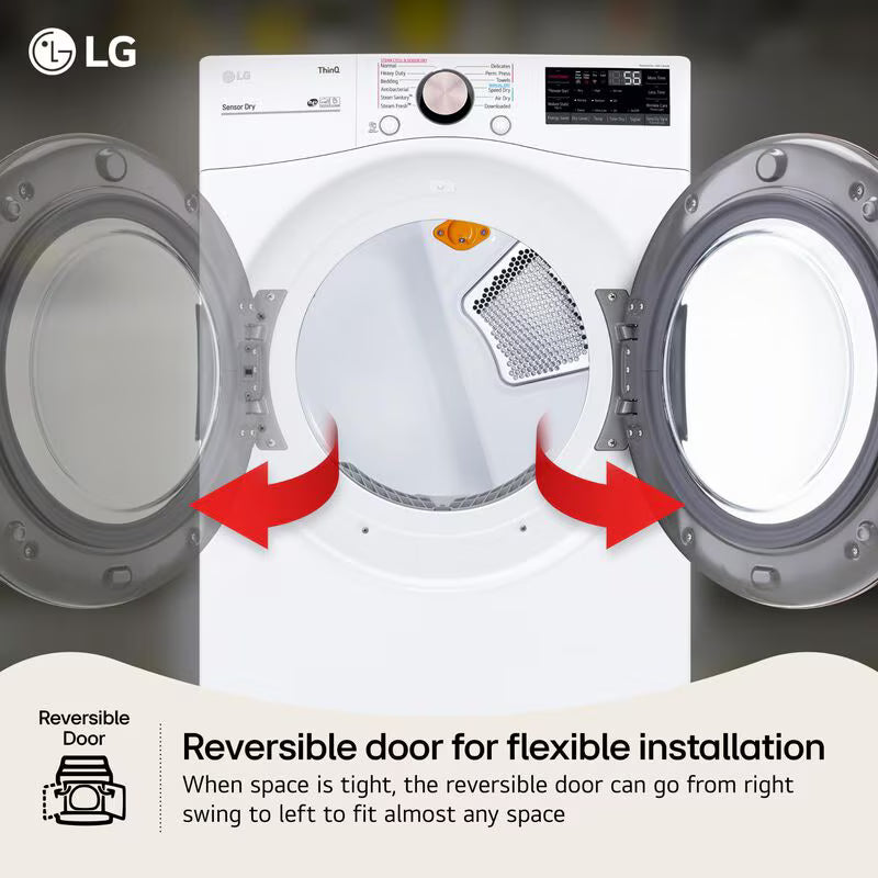 LG 27 in. 7.4 cu. ft. Smart Stackable Round-Door Gas Dryer with Built-In Intelligence, Sensor Dry, Turbo Steam, Sanitize & Steam Cycle - White