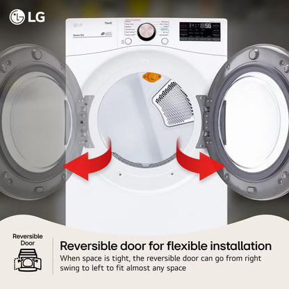 LG 27 in. 7.4 cu. ft. Smart Stackable Round-Door Gas Dryer with Built-In Intelligence, Sensor Dry, Turbo Steam, Sanitize & Steam Cycle - White