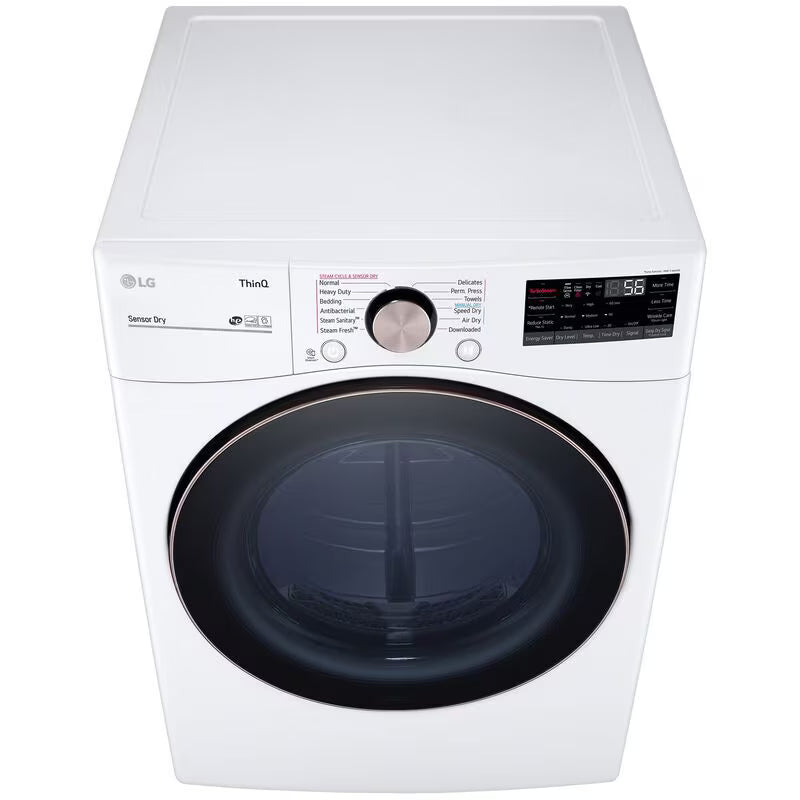 LG 27 in. 7.4 cu. ft. Smart Stackable Round-Door Gas Dryer with Built-In Intelligence, Sensor Dry, Turbo Steam, Sanitize & Steam Cycle - White