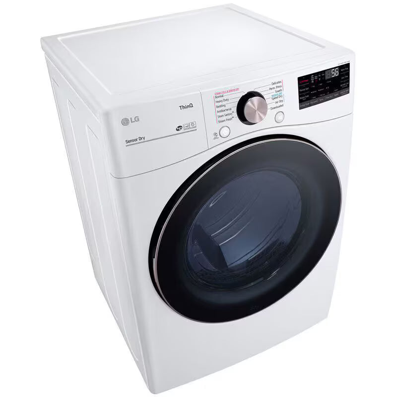 LG 27 in. 7.4 cu. ft. Smart Stackable Round-Door Gas Dryer with Built-In Intelligence, Sensor Dry, Turbo Steam, Sanitize & Steam Cycle - White
