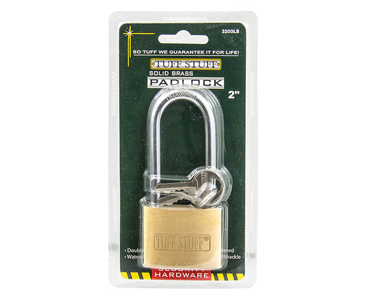 BRASS PADLOCK 2" WITH LONG SHACKLE KD CARDED