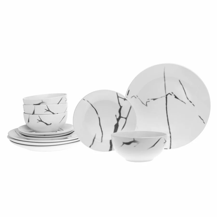 Boulon Black Porcelain 12 Piece Dinnerware Set, Service For 4 4