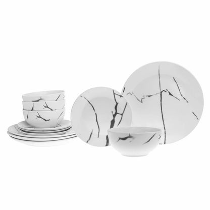 Boulon Black Porcelain 12 Piece Dinnerware Set, Service For 4 4