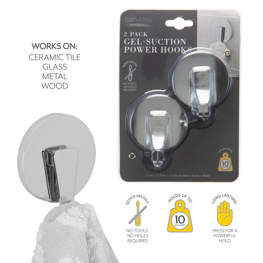 Chrome Gel Suction Power Hooks 2 Pk