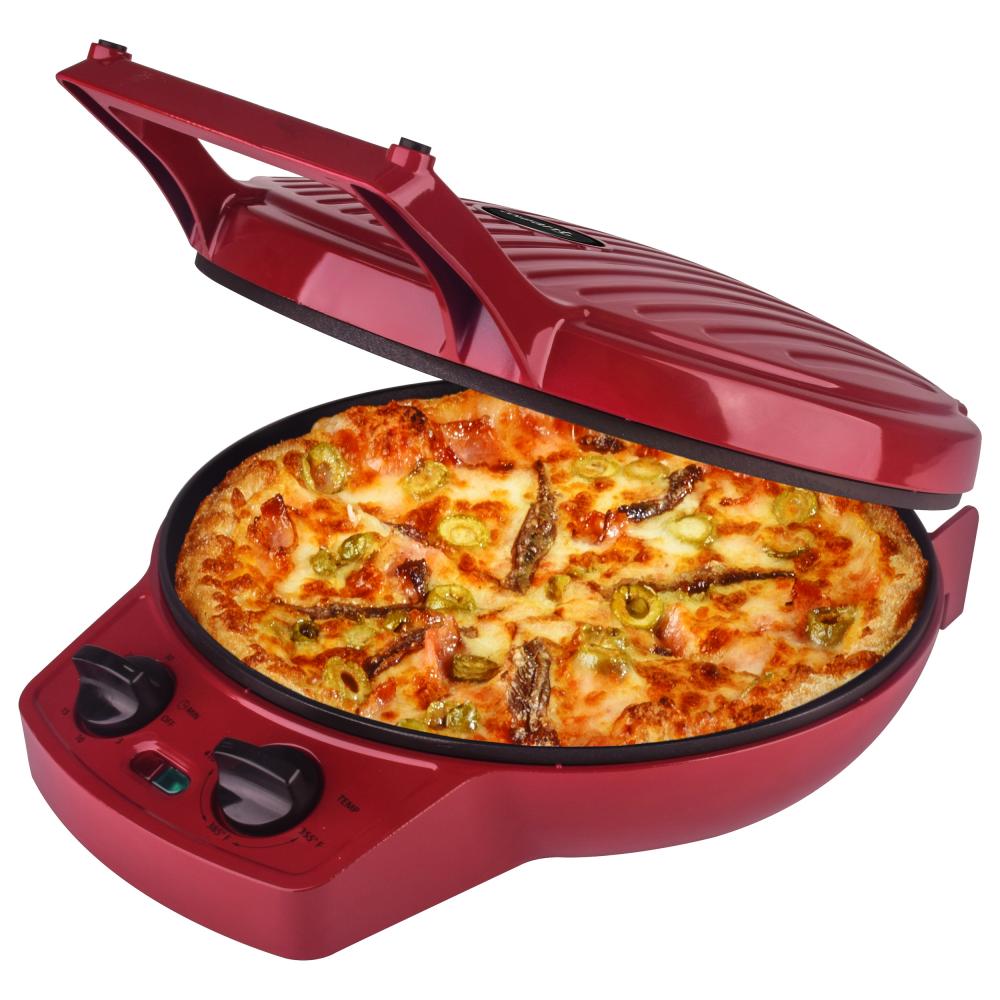Courant 12 Inch Electronic Pizza Maker w/ Dial, Opens 180, Red