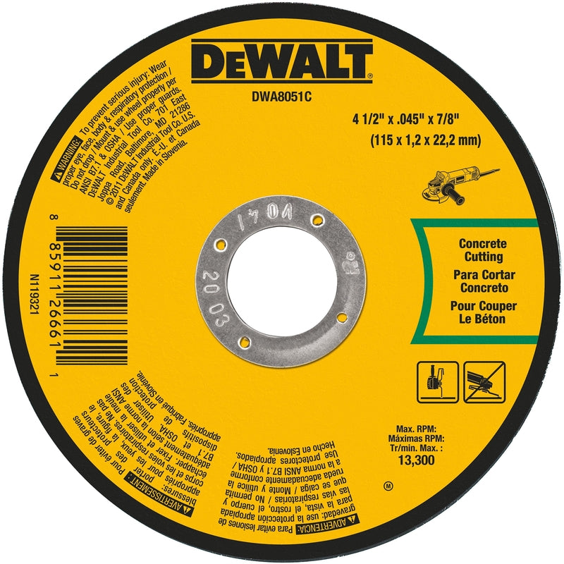 DeWalt 4-1/2 in. D X 7/8 in. Aluminum Oxide Masonry Cutting Wheel 1 pk