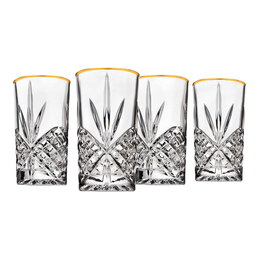 Dublin Crystal Gold Rim Highball, Set of 4