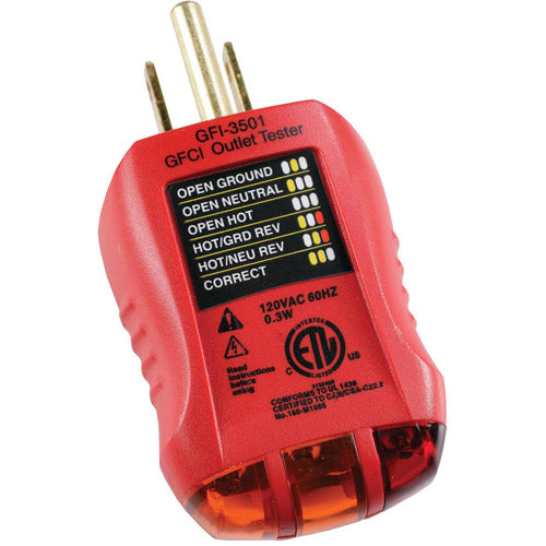GFCI OUTLET TESTER/ 120 VAC; 1/CLAM