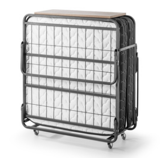 Folding Bed With Headboard,  6 Inch Spring Mattress,  Large Wheels 31"x74"
