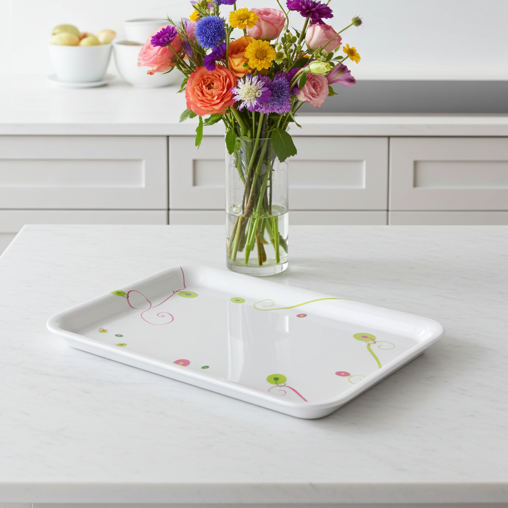 19" Rectangle Melamine Serving Tray, Floral