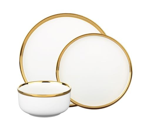 Hillcrest Stoneware White & Gold 12PC