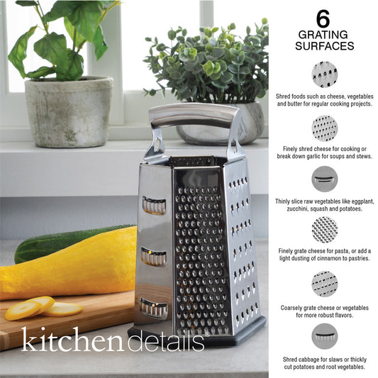 Kitchen Grater 6 Sided Stainless Steel 