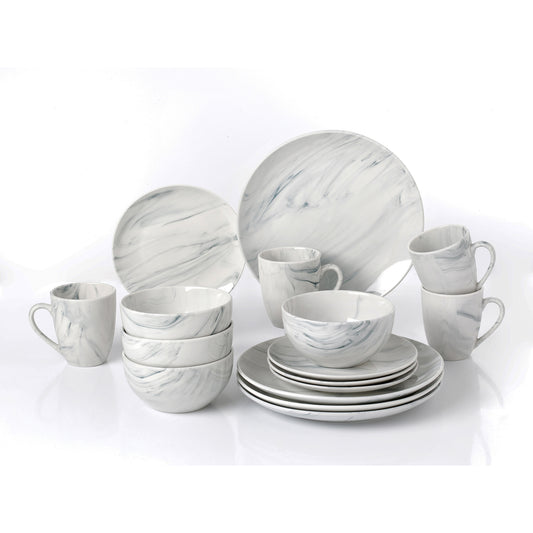 Lorren Hone Trends 16 Piece Porcelain Grey Marble Set