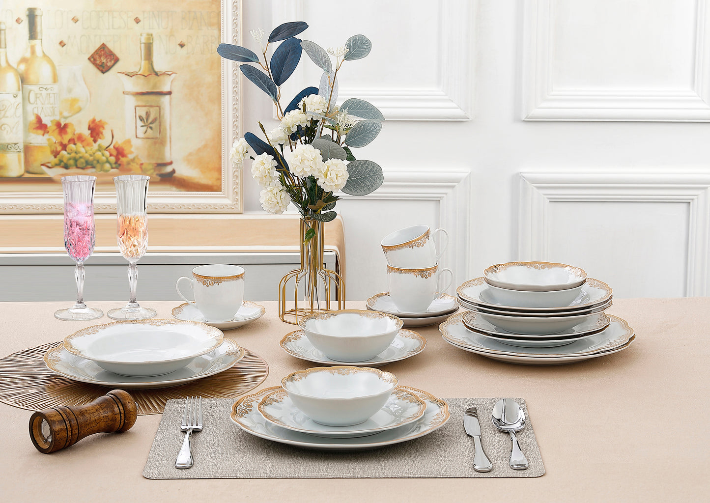 Porcelain Catherine Design Dinnerware Set, 24 Piece, Service for 4, Lorren Home Trends