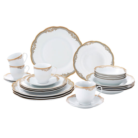 Porcelain Catherine Design Dinnerware Set, 24 Piece, Service for 4, Lorren Home Trends