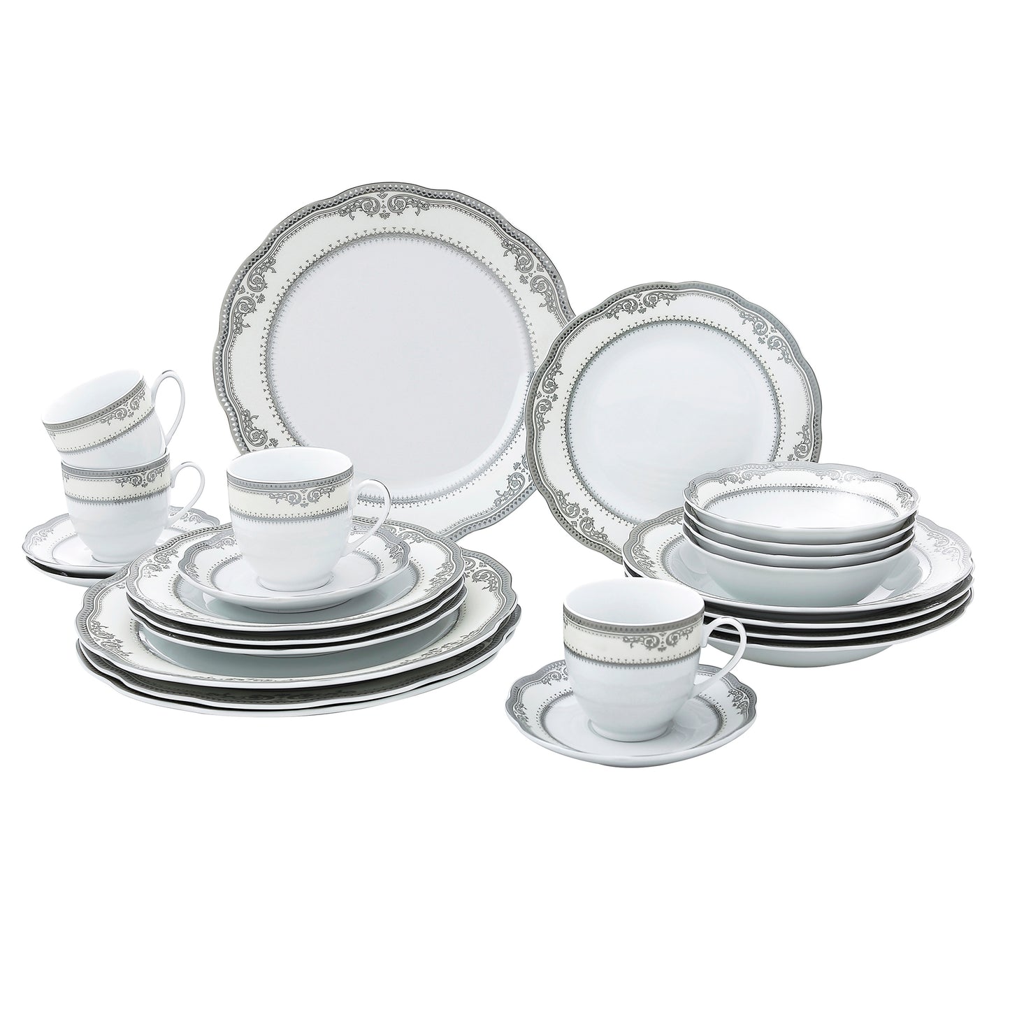 Porcelain Wavy Edge Dinnerware Set, 24 Piece Service for 4 Victoria Design