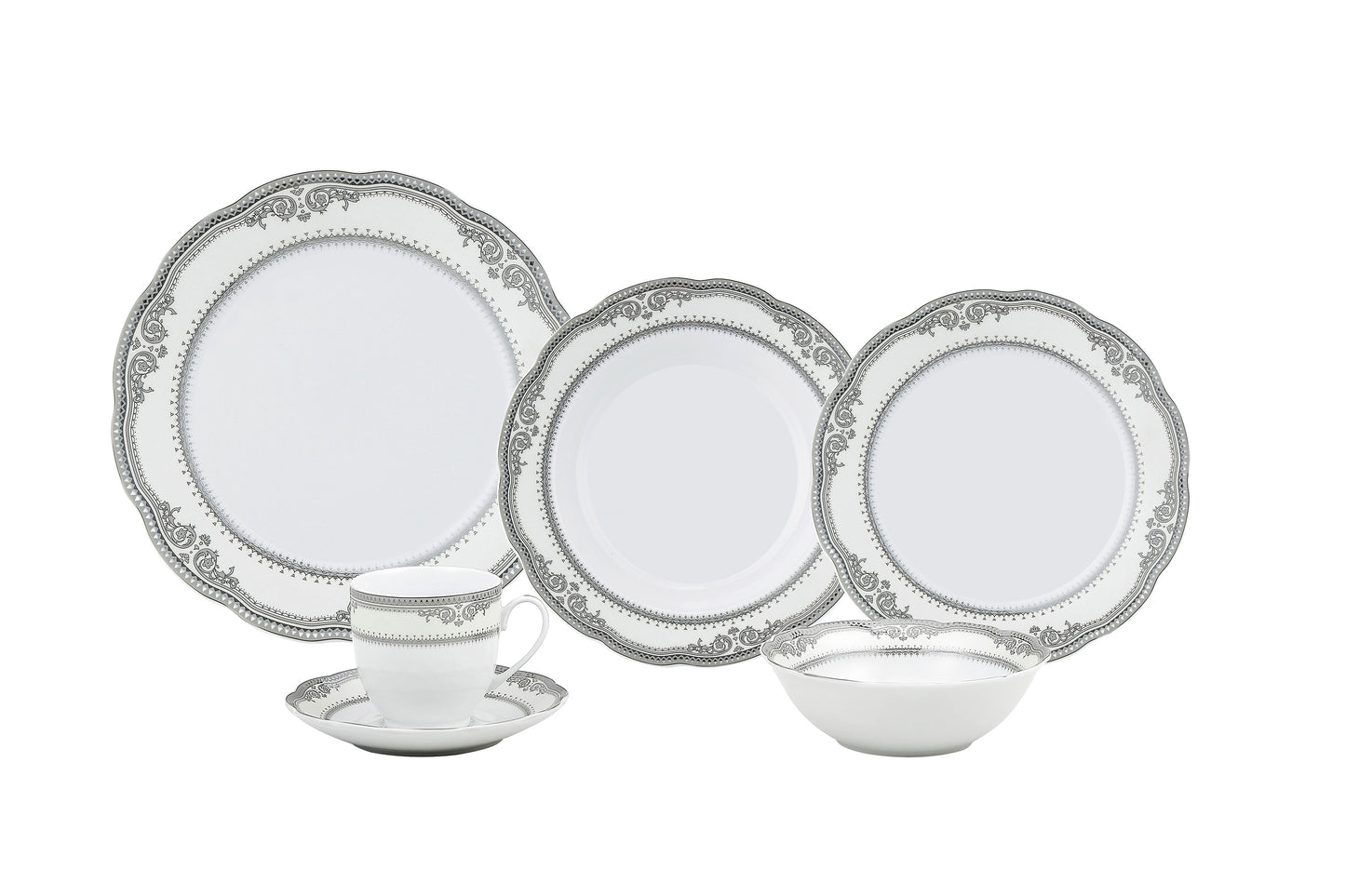 Porcelain Wavy Edge Dinnerware Set, 24 Piece Service for 4 Victoria Design