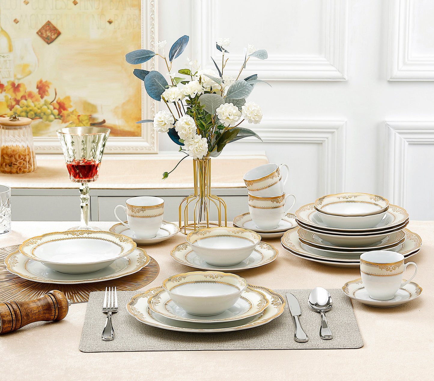 ISABELLA DESIGN Porcelain  24 PIECE Service For 4