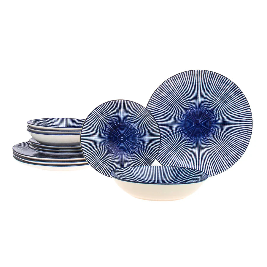 Laura Blue Porcelain 12 Piece Dinnerware Set, Service For 4 4