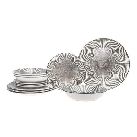 Laura Grey Porcelain 12 Piece Dinnerware Set, Service For 4 1
