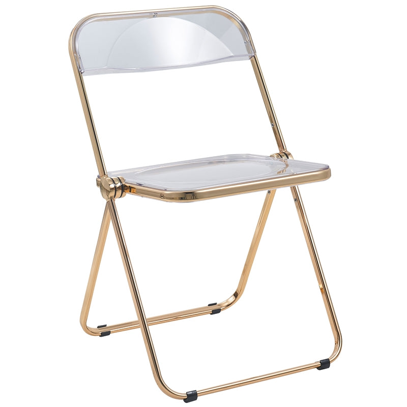 LeisureMod Lawrence Acrylic Folding Chair with Gold Metal Frame