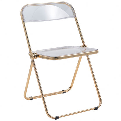 LeisureMod Lawrence Acrylic Folding Chair with Gold Metal Frame