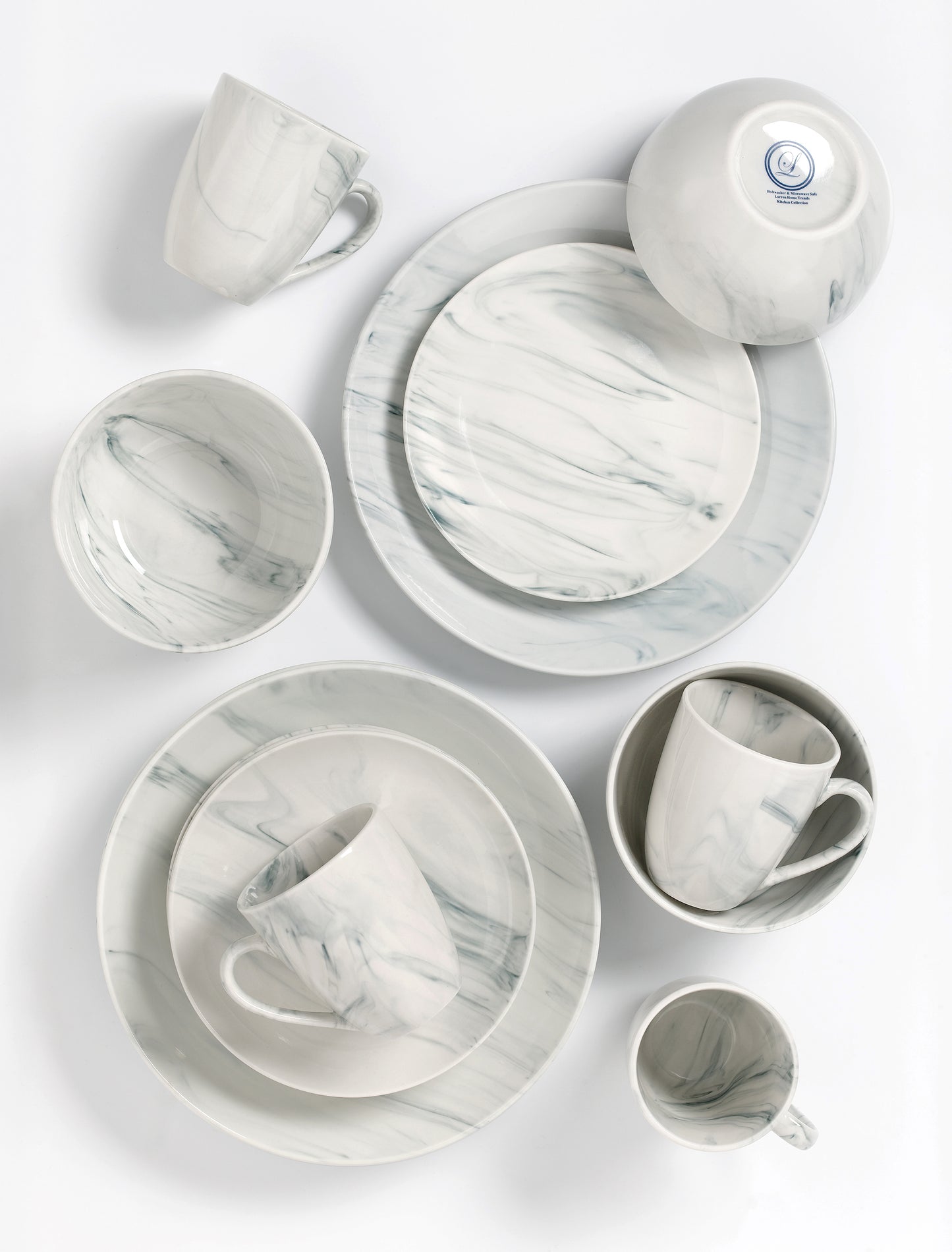 Lorren Hone Trends 16 Piece Porcelain Grey Marble Set 4