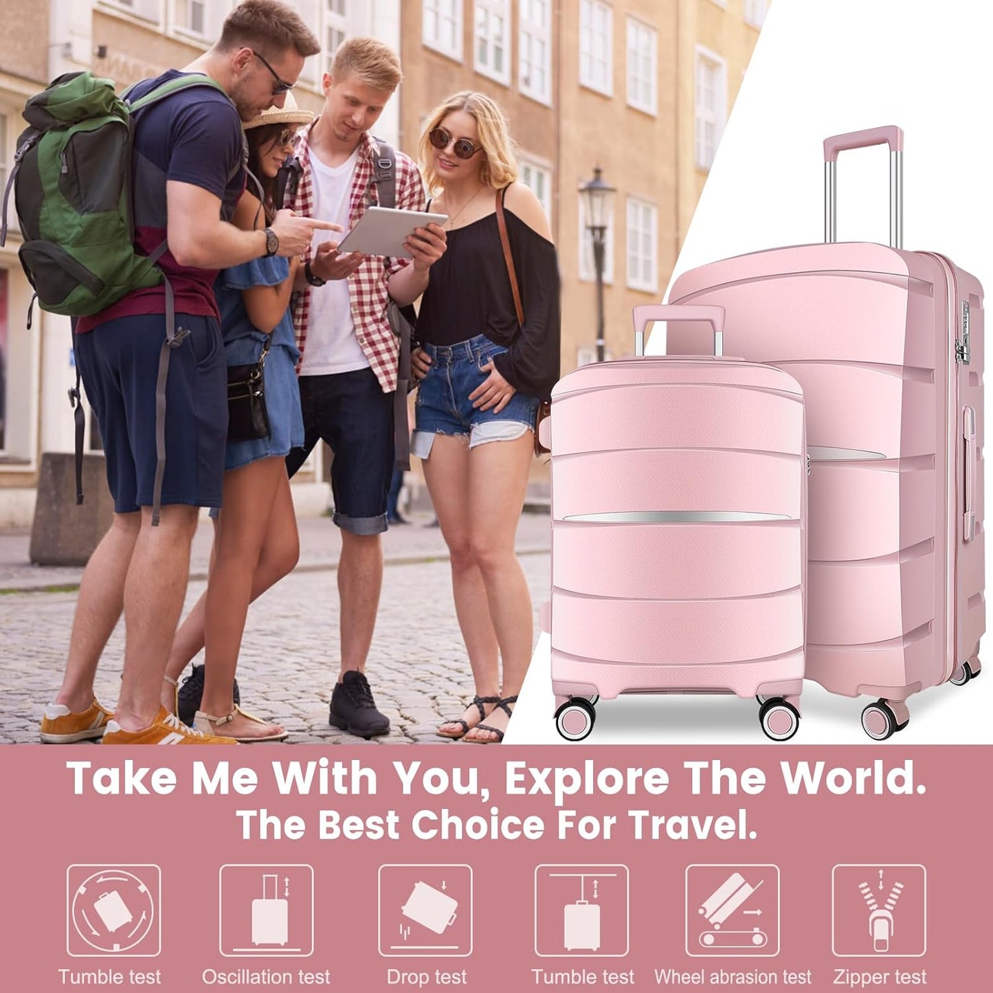 Luggage Sets with Spinner Wheels (20/24/28 Inch), PP+ABS Suitcase Sets 3