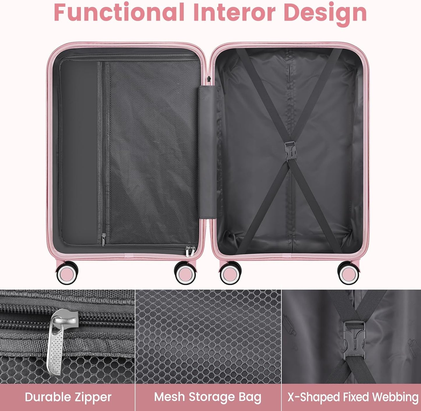 Luggage Sets with Spinner Wheels (20/24/28 Inch), PP+ABS Suitcase Sets 6