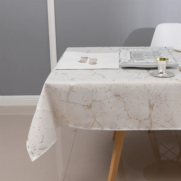 Majestic Tablecloth, Marble White with Gold Or Silver Accents, 70"x108" 12