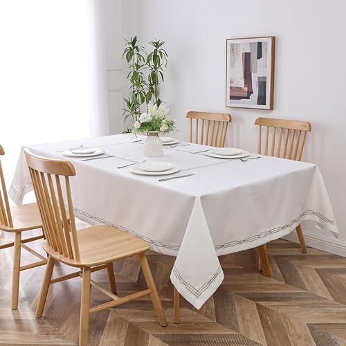 Majestic Tablecloths (70"X120", Linen Look White Center Gold Square) 2