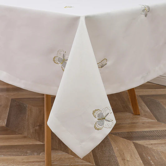 Majestic Tablecloths (70"x108", Linen Look Silver Gold Butterfly) 1
