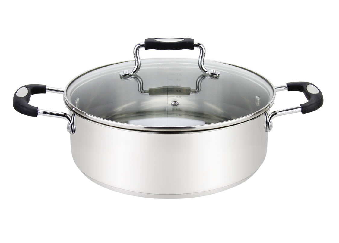 Millvado - Urban Stainless Steel Low Casserole With Glass Lid And Silicone Handles Pot 1