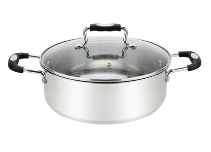 Millvado - Urban Stainless Steel Low Casserole With Glass Lid And Silicone Handles Pot 1