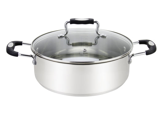Millvado - Urban Stainless Steel Low Casserole With Glass Lid And Silicone Handles Pot 1