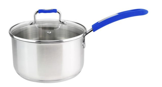Millvado Stainless Steel Pot (Blue Silicone Handle, 1.7 Quart)