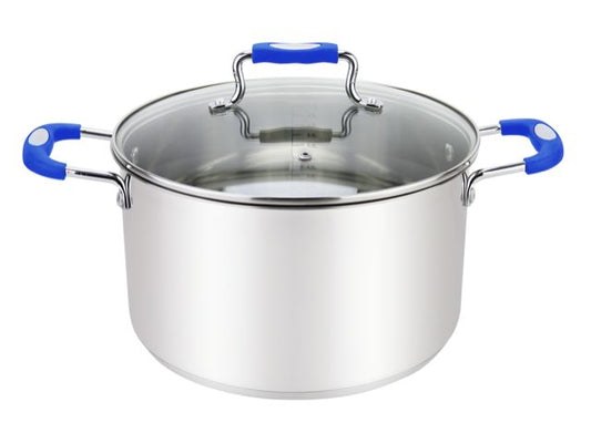 Millvado Stainless Steel Pot (Blue Silicone Handle, 2.4 Quart)