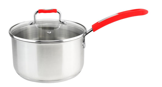 Millvado Stainless Steel Pot (Red Silicone Handle, 2.4 Quart)