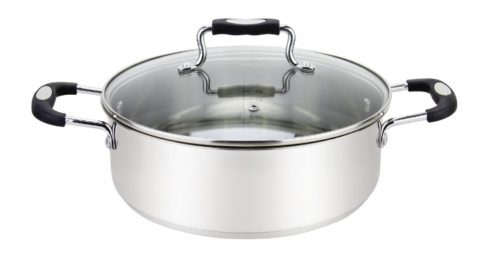 Milvado-Urban Stainless Steel Low Casserole/W Glass Lid, And Silicone Handles, Various Sizes. 2