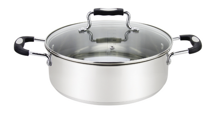 Milvado-Urban Stainless Steel Low Casserole/W Glass Lid, And Silicone Handles, Various Sizes. 2