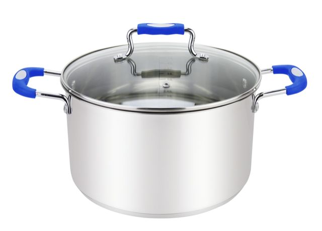 Milvado Stainless Steel Pot (Blue Silicone Handle, 6 Quart)