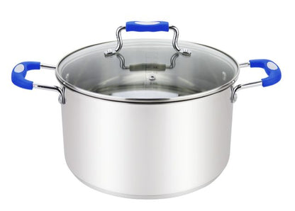 Milvado Stainless Steel Pot (Blue Silicone Handle, 6 Quart)