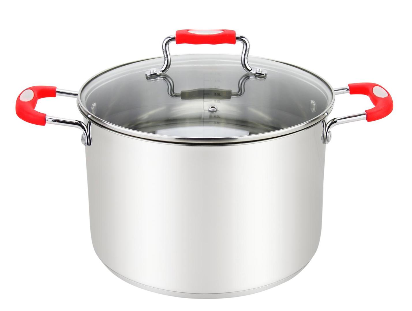 Milvado Stainless Steel Pot (Red Silicone Handle, 12.5 Quart)
